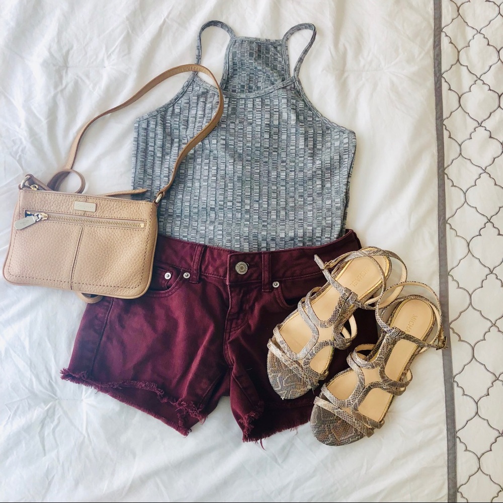 Maroon Cut Off Stretch Shorts